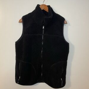 EDDIE BAUER Women's Large Black‎ Sherpa Vest Full Zip Pockets